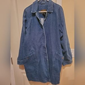 EDDIE BAUER Womens  Blue Denim Jacket Sz Xl Long Sleeve Chore, Barn  Work Coat